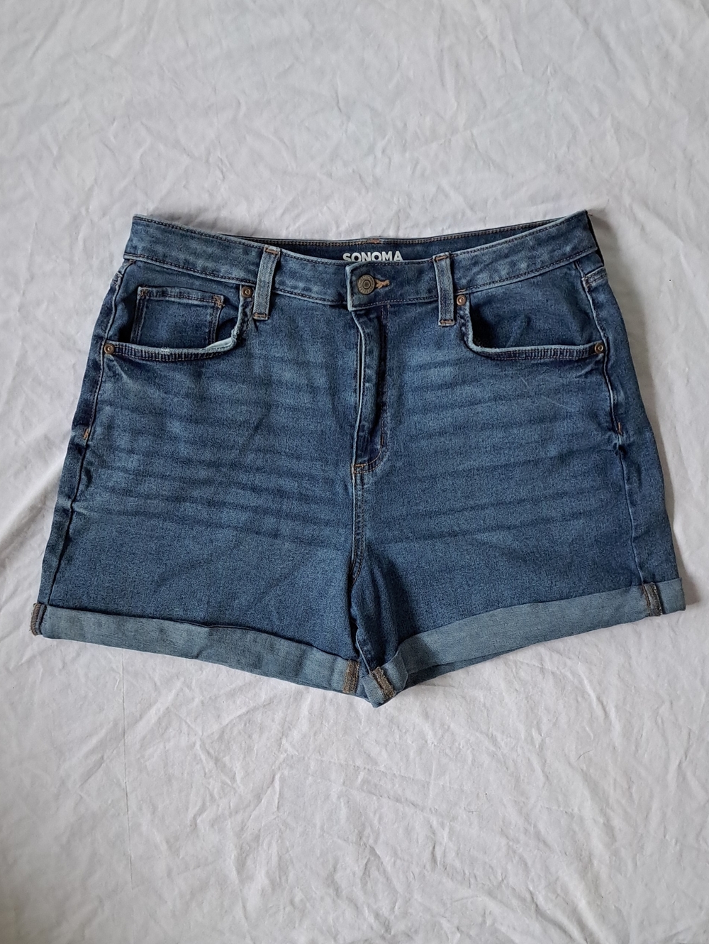 Sonoma Dark Blue Wash Rolled Hem High Rise Denim Mom Shorts Y2K Casual Summer 12